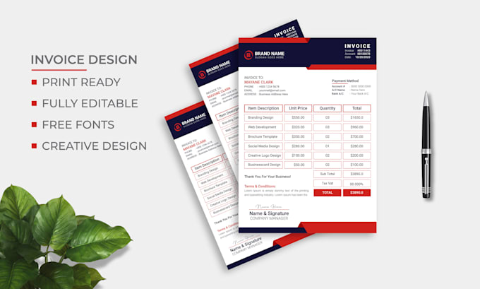 provide stunning invoice, fillable pdf form design templates