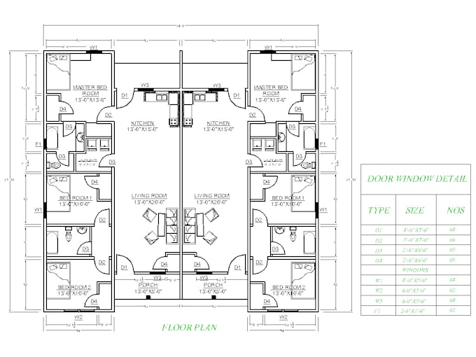 draft architectural 2d floor plans in auto cad