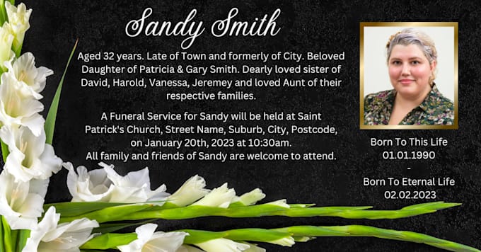 Create a death notice for you to share on social media by Maddison ...