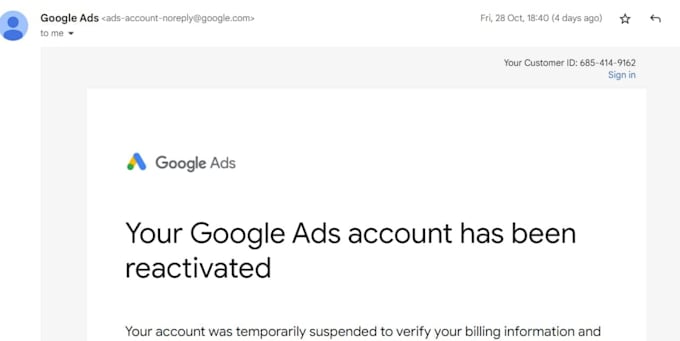 reactivated your suspended google ads account