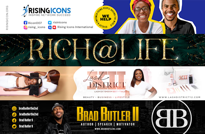 design a linkedin banner, youtube cover, and facebook header