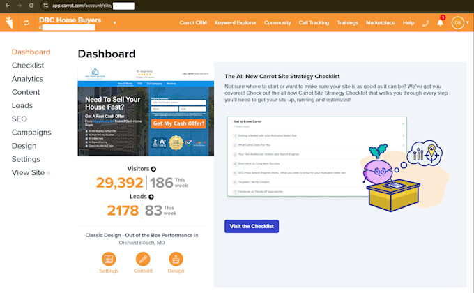 design real estate investor carrot website with SEO optimization