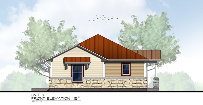 Draw and render floor plan, site plan, elevation, section in photoshop ...