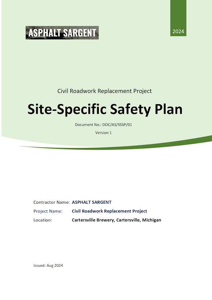 prepare safety plan sssp, manual and procedure for construction and operation