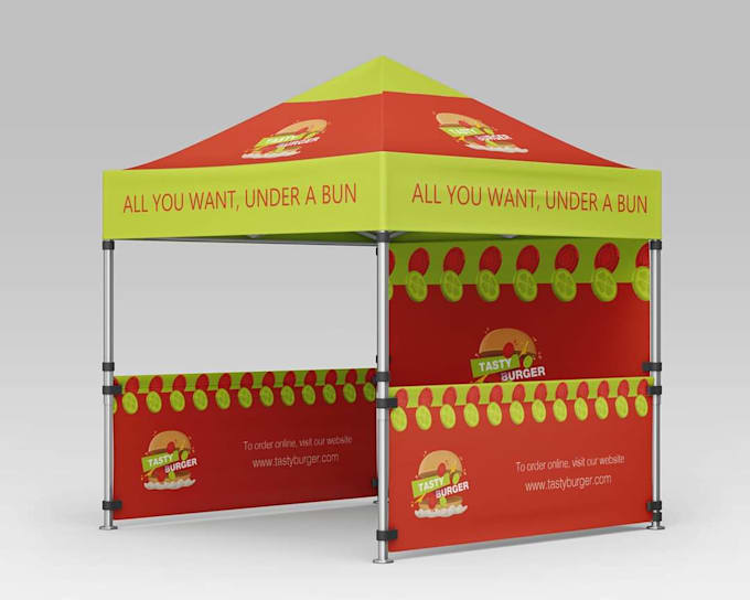design canopy tent, roll up banner, table cloth and flag