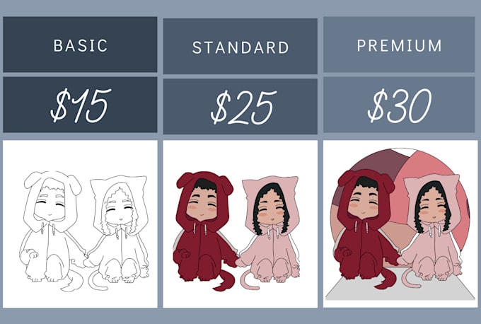 illustrate couple portrait in chibi anime style