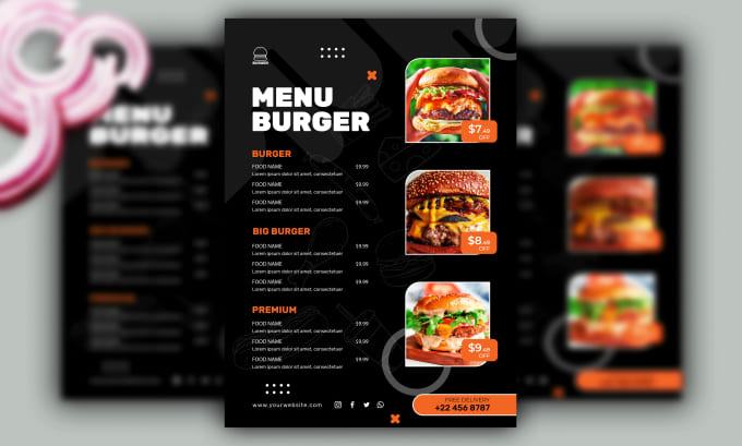 design an attractive restaurant food menu, brochure, or flyer