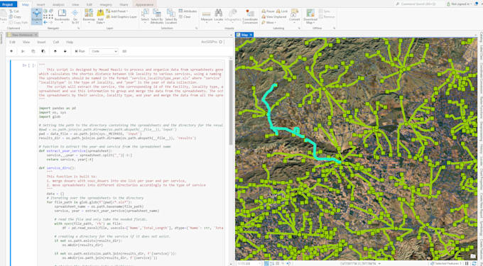 automate distance calculation with google maps API and arcgis