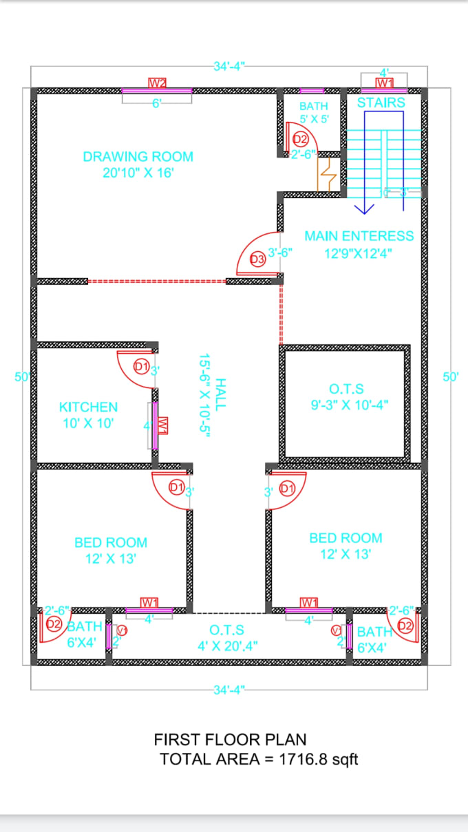 Draw 2d Floor Plan House Plan Using Autocad By Sarimtanoli Fiverr