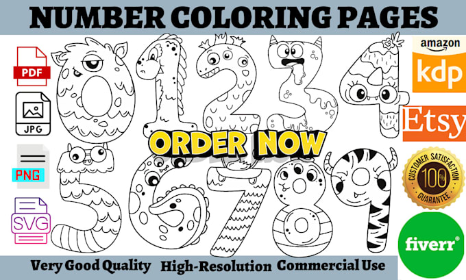 Give you 100 premium number coloring pages for children kdp by ...