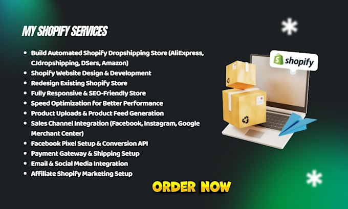 do shopify store design, development, and dropshipping setup