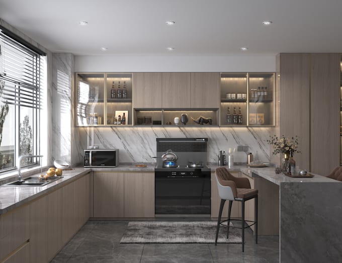 do kitchen interior design and realistic rendering