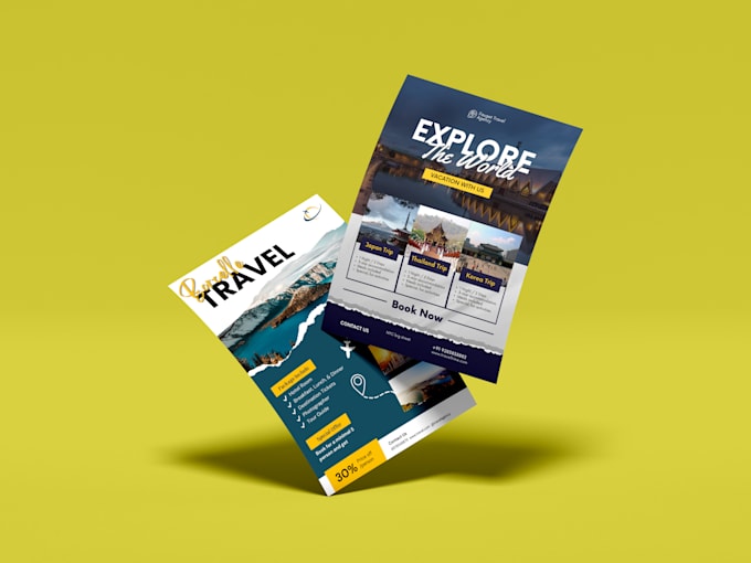design eye catchy, premium traveling, tour flyer, real estate flyer, free mockup