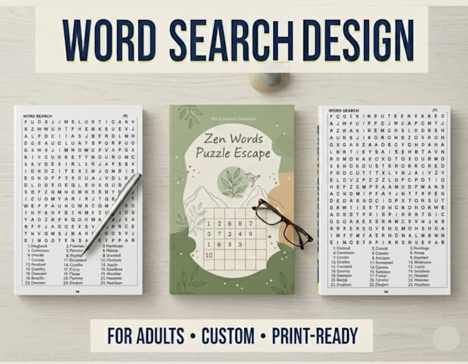 design custom word search puzzle book interiors for amazon KDP