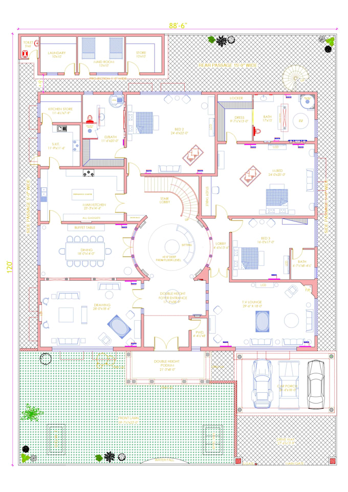 design architectural auto cad floor plans with detailed rendering