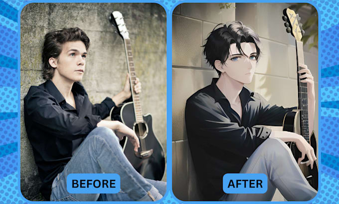 convert your selfie photo to anime character manga cartoon portrait using ai art