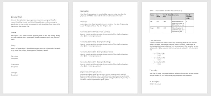 write a game design document for your game