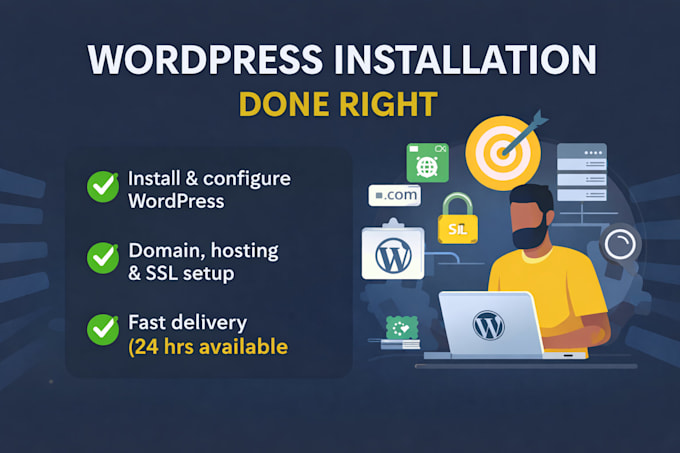 install wordpress, domain, hosting and SSL setup