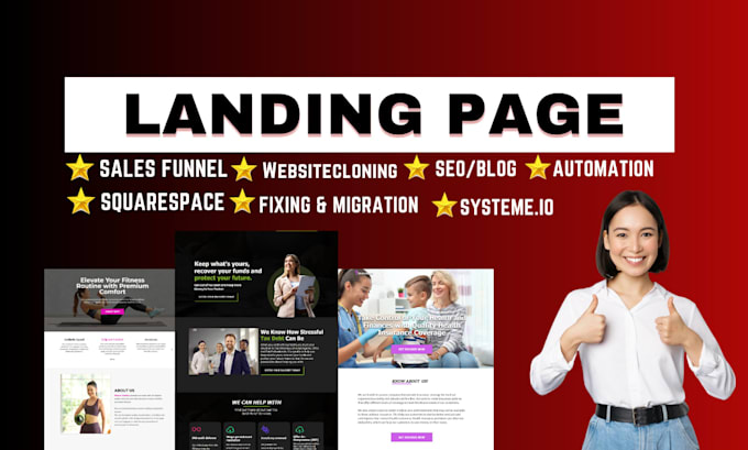 build sales funnel, landing page and automation in systeme io, squarespace