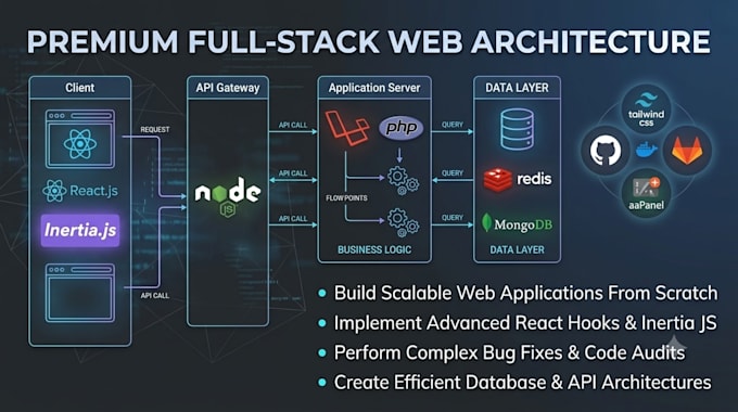 be your full stack developer for custom laravel react js and node js web apps