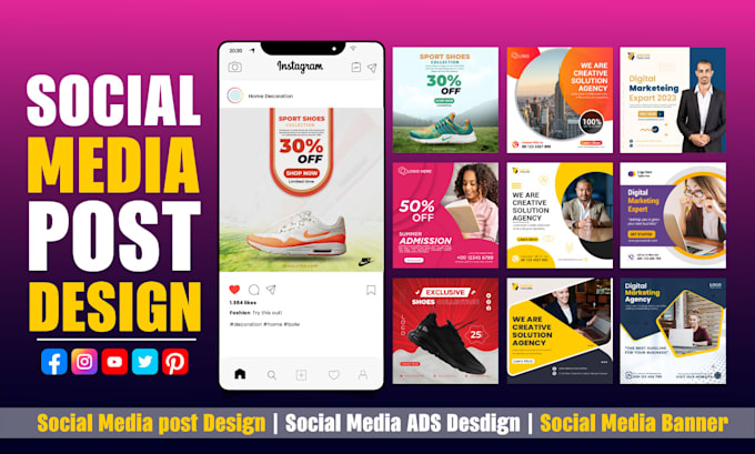 do creative social media design, post, banner ads