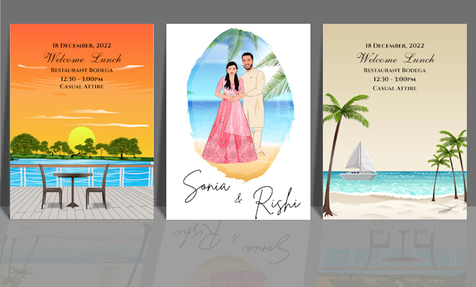 design unique wedding invitation card with couple illustration