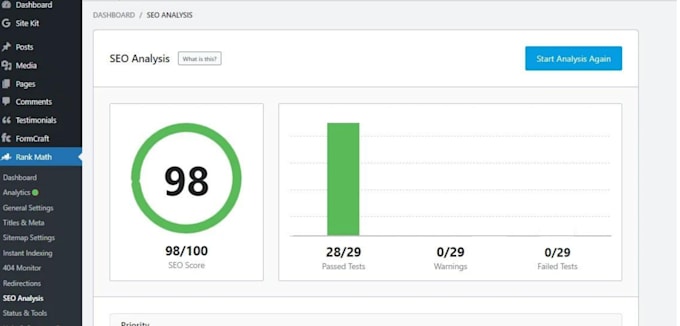 set up rank math SEO plugin with 95 score