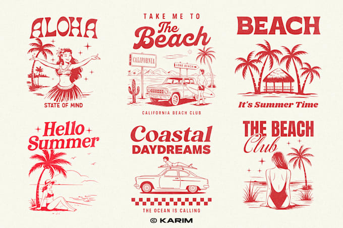 create trendy summer retro beach tshirt designs