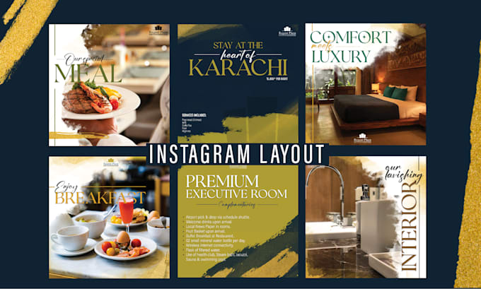 design luxury, modern hotel, restaurant, saloon social media posts