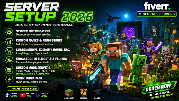 set up your professional minecraft server with plugins,mods,hibrid so fast