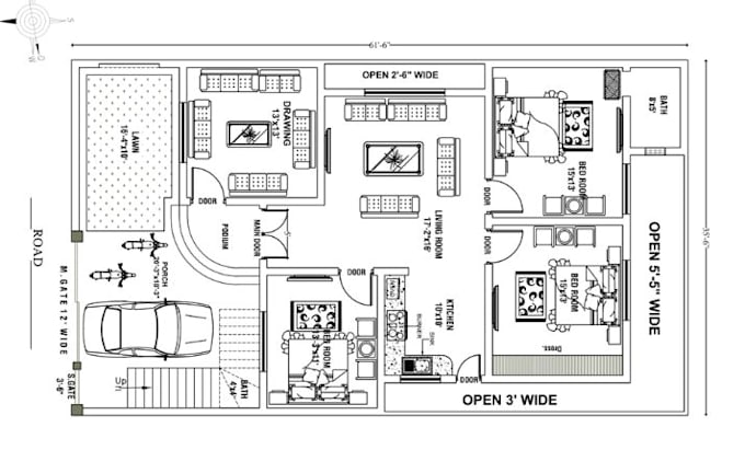 draw 2d floor plan, architectural house plan, blueprint in autocad