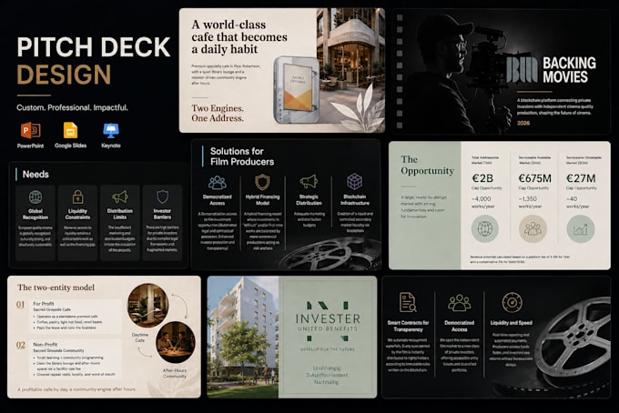 design your pitch, PPT or google slides decks