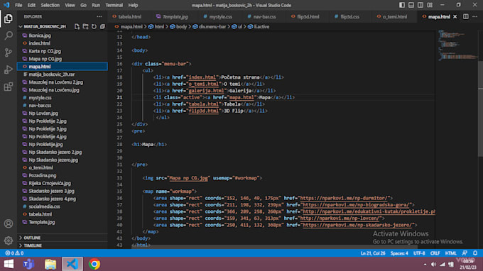 creating websites with HTML, CSS and js
