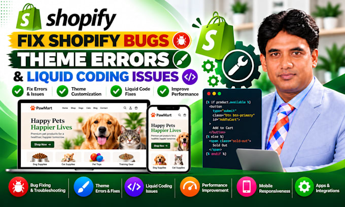 fix shopify bugs, theme errors, and liquid coding issues