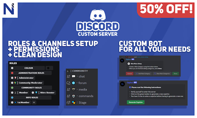 Create a fully custom discord server by Hugomnascimento | Fiverr
