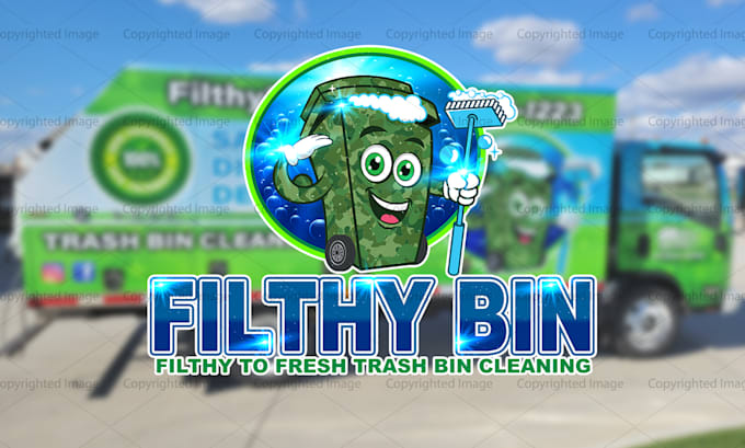 design unique trash bin cleaning business logo cartoon