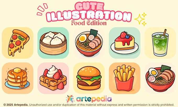 design cute and colorful cartoon food illustration for logo, menu, etc