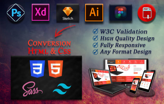 Convert psd to html, xd to html, figma to html, sketch to html, css ...