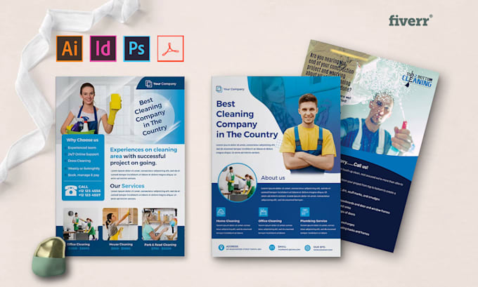 design professional, cleaning brochure postcard, and flyer