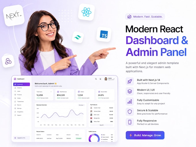 build a modern react dashboard and admin panel with nextjs