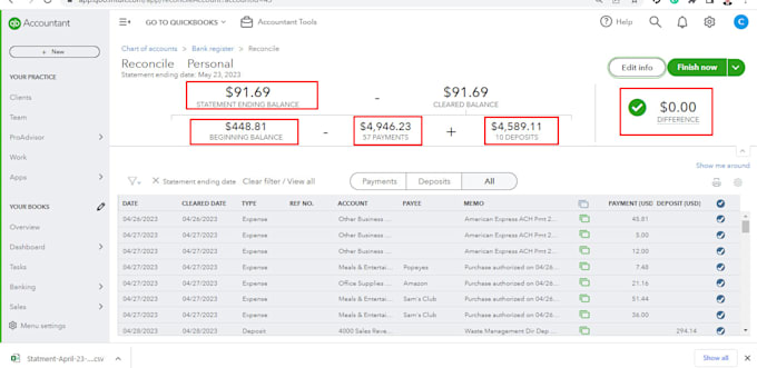 do clean up, reconciliation, USA tax and bookkeeping in quickbooks