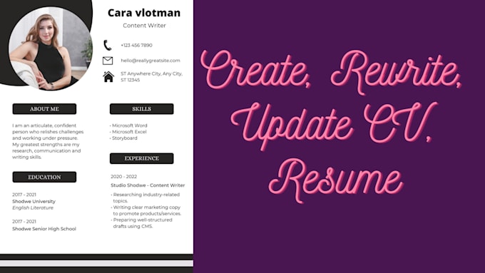 create, rewrite, update your CV, resume