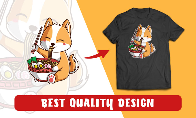 create t shirt design animal food illustration in cute kawaii style