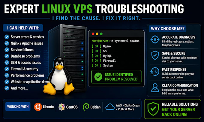 troubleshoot and fix linux vps, cloud server or hosting errors