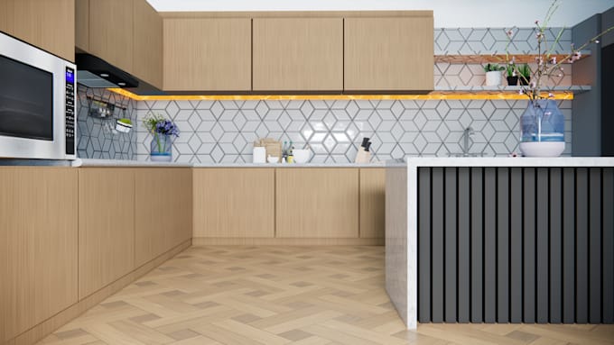 design kitchen, bathroom, livingroom interior 3d and render