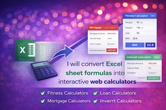 create custom web calculator, and convert excel website