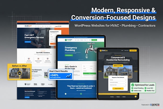 design a wordpress website for hvac plumbing, and contractors