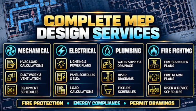 do electrical, hvac, plumbing design, and mep permit drawing