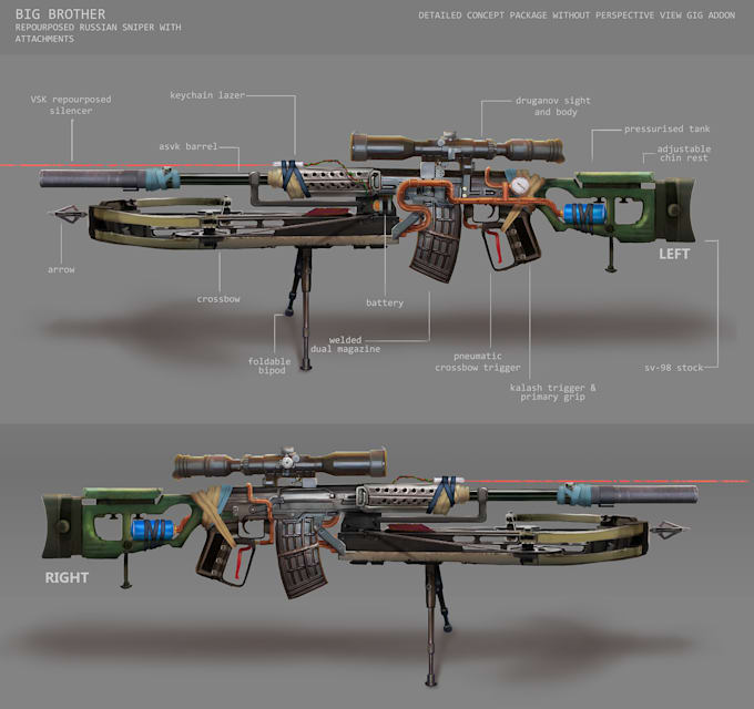 create aesthetic and functional weapon concept art