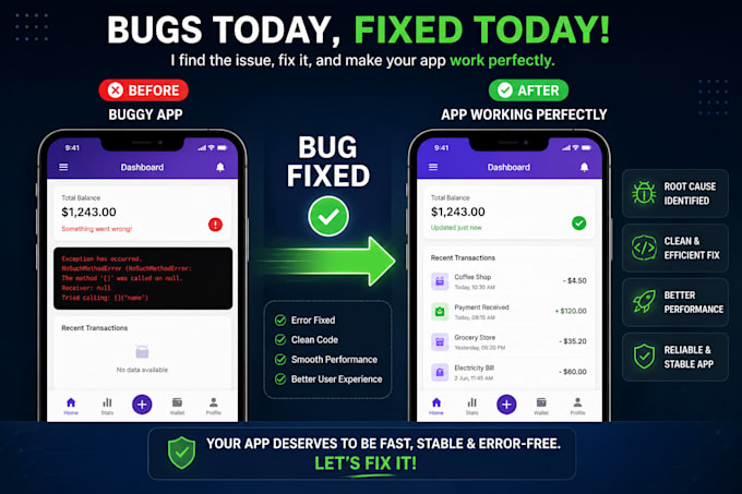 fix bugs and errors in your flutter app